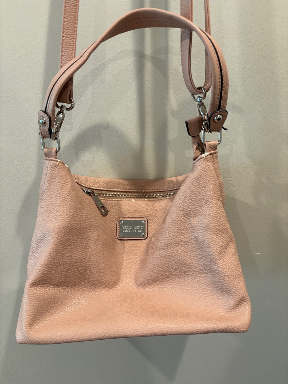 Jenna Kator Soft Pink Pebbled Leather Shoulder Bag with Silver Hardware